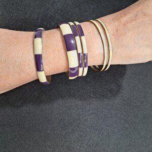 Set of 6 Purple & Cream Bangle Bracelets Vintage Boho Y2K
